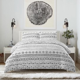 Style Quarters Duvet Cover Queen-100% Washed Microfiber Queen Size Duvet Cover Set 3 PCS Boho Bedding Set Includes 1 Duvet Cover and 2 Pillow Shams Geometrical Pattern Breathable Duvet Cover