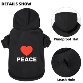 GreenJoy - Sudadera con capucha para perro para clima frío para perros y gatos (M, negro (Love Peace))