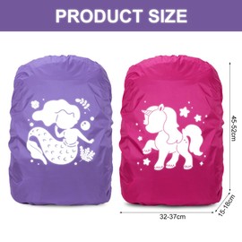 Cadimus Rain Cover Backpack Pink Unicorn and Purple Mermaid School Bag Rain Cover Backpack Cover Reflective for Boys and Girls First School