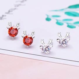 XNHIU 3 Pairs Christmas Reindeer Stud Earrings Christmas Stud Earrings Snowflake Reindeer Stud Earrings Sparkly Crystal Jewelry Gift for Women Girl
