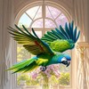 Tropical Parrot Stained Window Hanging Ornament, Green Flying Bird Shape