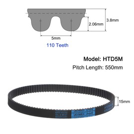 sourcing map HTD-5M Rubber Timing Belt 110 Teeth, 550mm Pitch Length x 15mm Width x 3.6mm Height, Closed Loop Pulley Timing Belt