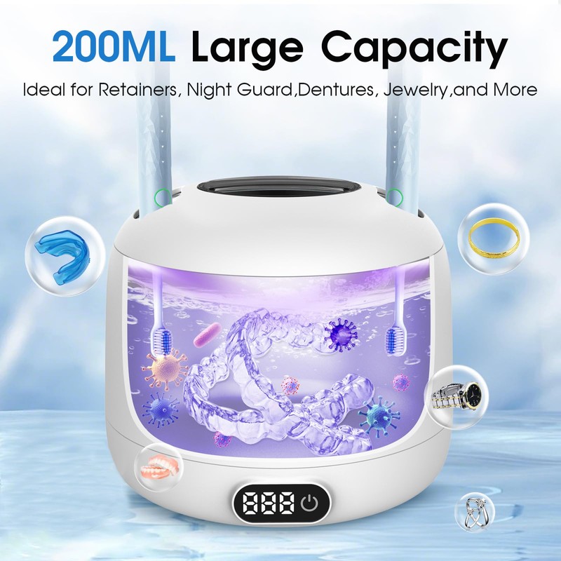 Tulbeys Ultrasonic Retainer Cleaner, 45kHz Ultrasonic Cleaner with UV Light