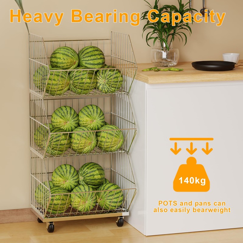 Standing Shelf Units, Wire Storage Basket with Wheels, Detachable and