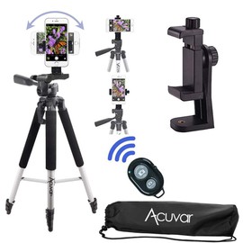 Acuvar 57" inch Pro Series Tripod and Acuvar Universal Rotating Smartphone Mount + Wireless Remote for All Smartphones