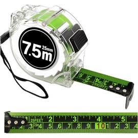 KutaKuta 7.5M/24.6ft Fluorescent Tape Measure - Width 25mm Transparent Measuring Tape, Stainless Steel Precision Tape Measure Digital Tape Measure, Easy To Read Self Lock for Industry, DIY, Home