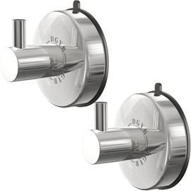 DGYB Suction Cup Hooks - 15LB Shower Hooks for Inside Shower, Stainless Steel No Drill Wall Hook Set of 2 Chrome Towel Hook for Bathrooms, Loofah, Robe