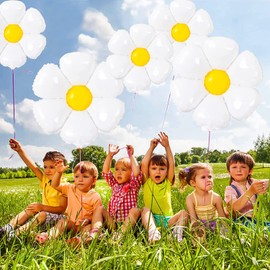 Daisy Balloons - 14 Pieces Daisy Flower Foil Balloons for One or Two Groovy Party Decorations Girls Daisy Theme Birthday Party Baby Shower Wedding Daisy Balloons Decorations White