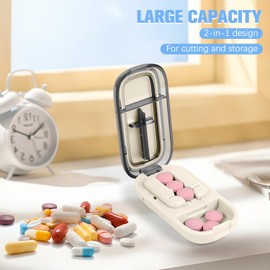 Pill Cutter Splitter for Small and Tiny Pills, Cutter for Cutting Multiple at a Time in Half, Splitter for Small with Hidden Sharp Stainless Steel Blade, White
