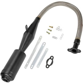 FVRITO Stainless Steel Flexible Exhaust Muffler Pipe Silencer Gasket for 2 Stroke 49cc 60cc 66cc 80cc 100cc Engine Gas Motorized Bicycle Motor Bike Black
