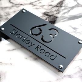 K SMART SIGN | LUXE H3 F31 | House Numbers Plaques House Numbers Door Signs House Number For Wall Name Plaques For Outside 3D Laser Cut acrylic Mirrored Marble (Matt Gray & Black Marble)