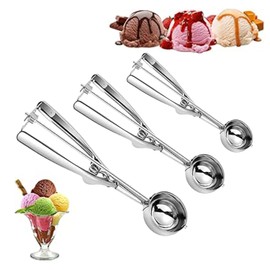Ice Cream Scoop, Stainless Steel Ice Cream Scoop Large-Medium-Small Size Cookie Scoops for Baking Polished Stainless Steel Ice Cream Scoop 3pcs Different Sizes Ice Cream Spoon