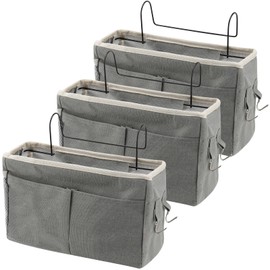 UNGFEI 3 PCS Grey Bedside Hanging Storage Basket, Bed Organiser Caddy Hook for Dormitory Home Office