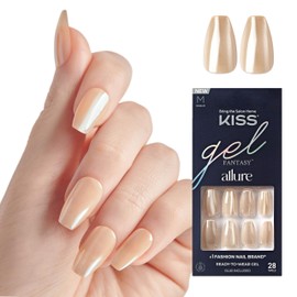 KISS Gel Fantasy Allure, Fake Nails, Moon Beat, Beige, Coffin, Medium, 30 count