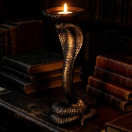 Resin King Cobra Snake Statue Candle Holder, Coiled Snake Figurine Sculpture for Home Office Desk Decoration, Garden Yard Outdoor Halloween Decor, Unique Animal Candle Stand Centerpiece