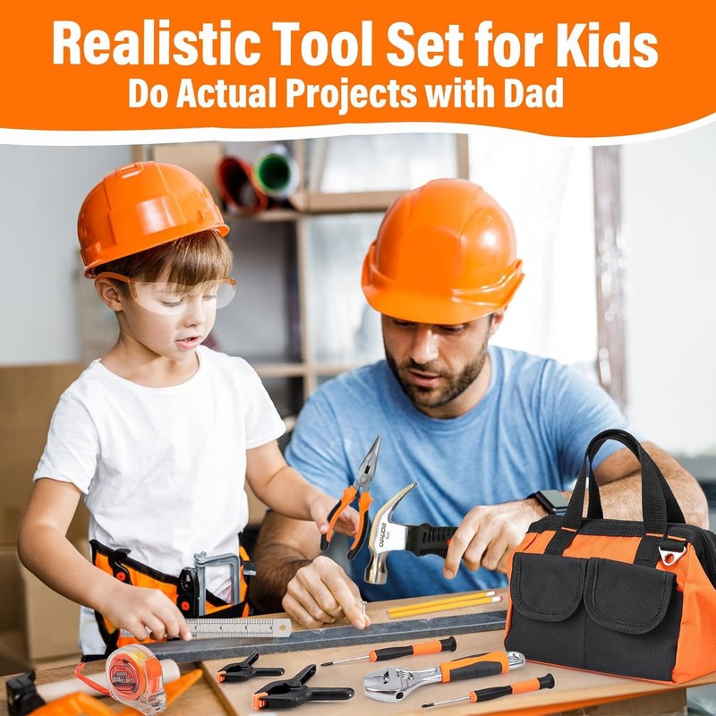 Basytodio 27-Piece Kids Tool Set Real with Storage Tool Bag