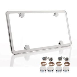 Industrial Grade T304 Stainless Steel License Plate Frame Mirror Polished/Extra Thick (4-Hole Slim)