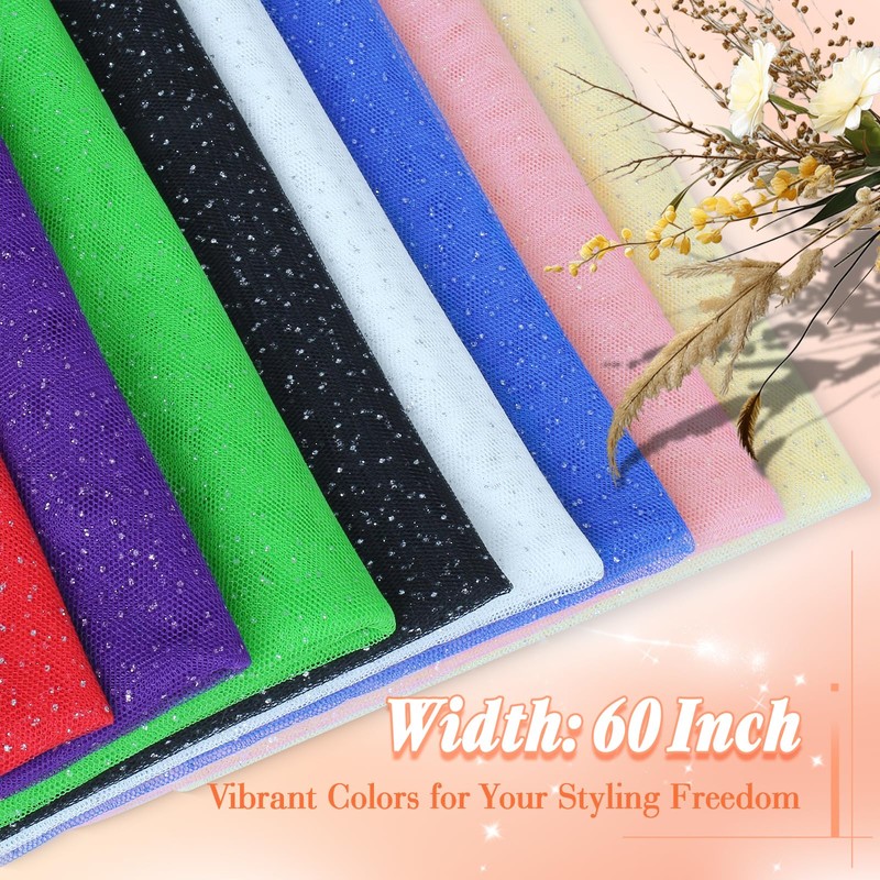 Entisn Glitter Tulle Fabric, 1 Yard x 60 Inch Wide