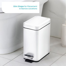 Home Zone Living 3-Pack 1.3 Gallon Small White Bathroom Trash Can with Lid and Step Pedal, Stainless Steel Wastebasket with Slim Design for Home and Office, 5 Liters