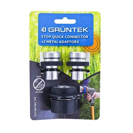 GRÜNTEK Non-Splash Garden Hose Quick Connector Fittings, 3/4" (19mm) Female Thread + 2 Metal Adaptors
