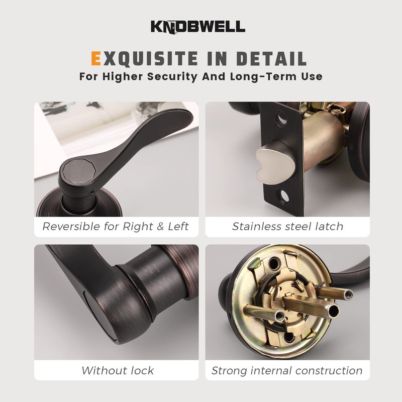 KNOBWELL 5 Pack Interior Door Handles Oil Rubbed Bronze Door