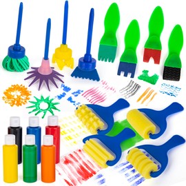 ArtCreativity Kids Paint Brushes & Foam Roller Set - 18 Pcs - Premium Toddler Painting Kit with 6 Paint Bottles - Develop Fine Motor Skills - Classroom Arts & Crafts Supplies for Kids