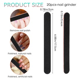 Nail Files, Pack of 20, Double-Sided 100/180 Grit Fine Nail File, Smooth and Shiny Nail Files for Nail File, Gel Nails, Natural Nails (Black)