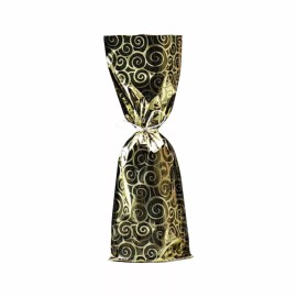 Ampack Mylar Wine gift bags SWIRL Design  Gold Color 100 Pieces- Size: 7"x 18"