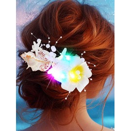 Latious Hawaii Flower Hair Clips Light Up Hair Clip Starfish Mermaid Hair Accessories for Women (Pack of 2) (Colorful Light)