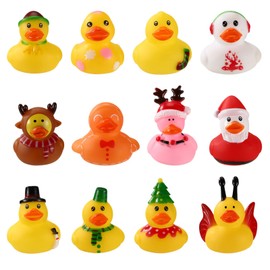 12pcs Small Ducks, Rubber Adorable Assorted Tiny Christmas Ducks Funny Christmas Themed Rubber Toys Suitable for Office Home Party Decoration Supplies