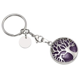 JSDDE Natural Amethyst Crystal Keyring Silver Life Tree Healing Crystals Stone Key Chain