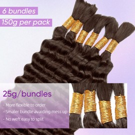 Human Braiding Hair for Boho Braids Human Hair 150g 14 Inch Deep Wave Brown Boho Braids Human Hair No Weft Boho Human Braiding Hair Curly 6 Bundles/Pack 4#