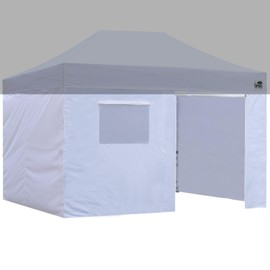 Eurmax USA Full Zippered Walls for 10 x 15 Easy Pop Up Canopy Tent,Enclosure Sidewall Kit with Roller Up Mesh Window and Door 4 Walls ONLY,NOT Including Frame and Top（White）