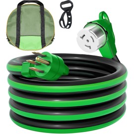 RVPLAN 15FT 50 Amp RV Extension Cord,14-50P to SS2-50R Heavy Duty STW RV Power Cord for RV Camper and Generator to House, with Locking Connector & Cord Organizer,Black-Green, ETL