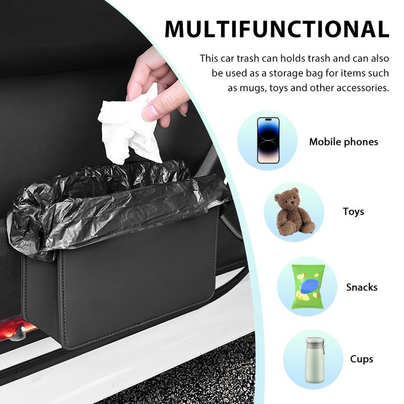 FSTURIOS Car Trash Can, Waterproof Leather Hanging Storage Container Vehicle