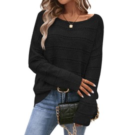 Tulsizjy Black Sweaters for Women Oversized Fall Sweater Outfits Boat Neck Long Sleeve Knit Pullover Tops for Spring Winter M