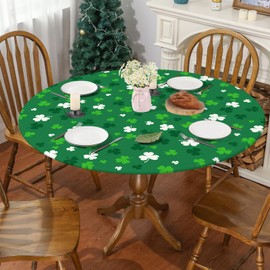Siilues St Patricks Day Fitted Tablecloth Best for 45"-56" Round, Lucky Shamrock Home Decor Table Cloth Green Seasonal Spring Table Cover