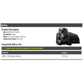 Engine Oil Pan - Compatible with 2002-2012 Jeep Liberty 3.7L V6