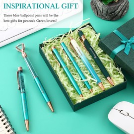 Yeaqee 6 Pcs Inspirational Pen Set for Women Gift Diamond Ballpoint Pens with Crystal Motivational office supplies with Gift Box Nurse Teacher Wedding Graduation Mother Day Gift(Peacock Green)