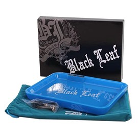 Black Leaf Rolling Tray LED Blue | Mixing Tray Construction Underlay 279 x 209 x 34 mm | Metal Tray for Building
