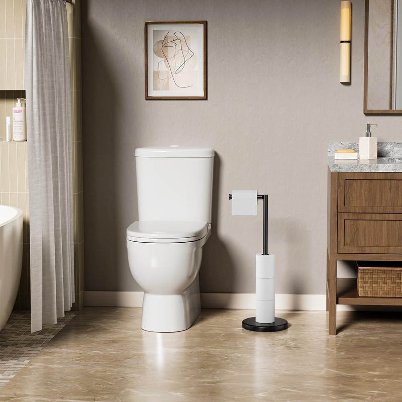 Evolvegoods Matte Black Toilet Paper Holder Stand, Free Standing Toilet