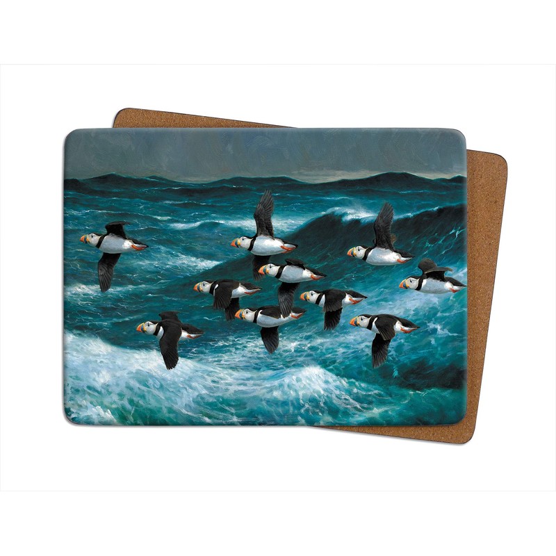 Julian Friers Puffins in Flight Large Table Mats by Wildlife