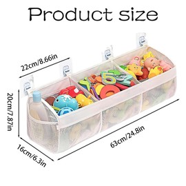 Bath Toy Storage, Bath Toy Net, Bathroom Toy Storage, Bath Toy Organiser, Bath Toys Storage, For Accessing & Sorting Toys With 3 Compartment Large Openings, 2 Side Pocket And 4 Strong Suction Hooks