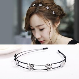 ccHuDE Rhinestone Flower Headbands Double Layer Hairband Crystal Head Bands Bridal Bridesmaid Hair Bands Wedding Party Hair Hoop Headpiece Headdress for Women Girls