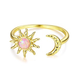 Vergoldeter Ring aus 925 Sterling Silber, Sonne-Mond-Ring für Damen, Schmuck Geschenk für Mädchen