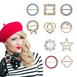 TIEHOARO 10 PCS Sweater Clips Scarf Tie Buckle Rings for Women,Metal Party T Shirt Pearls Rhinestone Clips,Clothes Corner Knotted Button for Women Girls Decorative Accessories