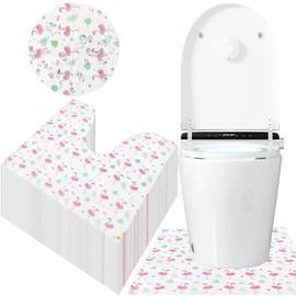 50 Pack Disposable Toilet Mats Toilet Floor Protector from Urine U-Shape Toilet Training Rug Waterproof Non-Slip Bathroom Potty Training Mats Disposable Toilet Commode Mat for Children Adult(Flamingo)