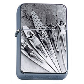 Perfection In Style Silver Flip Top Oil Lighter Vintage Beach Girls Design 002