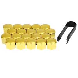 X AUTOHAUX 20pcs 21mm Universal Gold Tone Plastic Car Wheel Nut Lug Hub Screw Rim Bolt Covers Dust Protection Caps with Removal Tool Clip