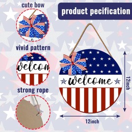 Memorial Day Door Sign Independence Day Wreath Patriotic Stars American 4th of July Door Hanger Welcome Front for Door Decor 12 Inch Outdoor